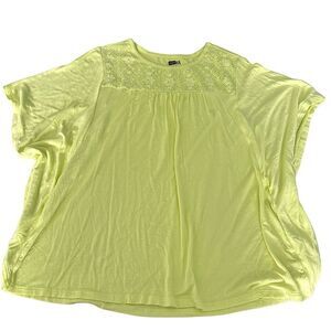 2/$15! Crazy 8 Neon Yellow Batwing Short Sleeve Lace Front Shirt Size XL 14